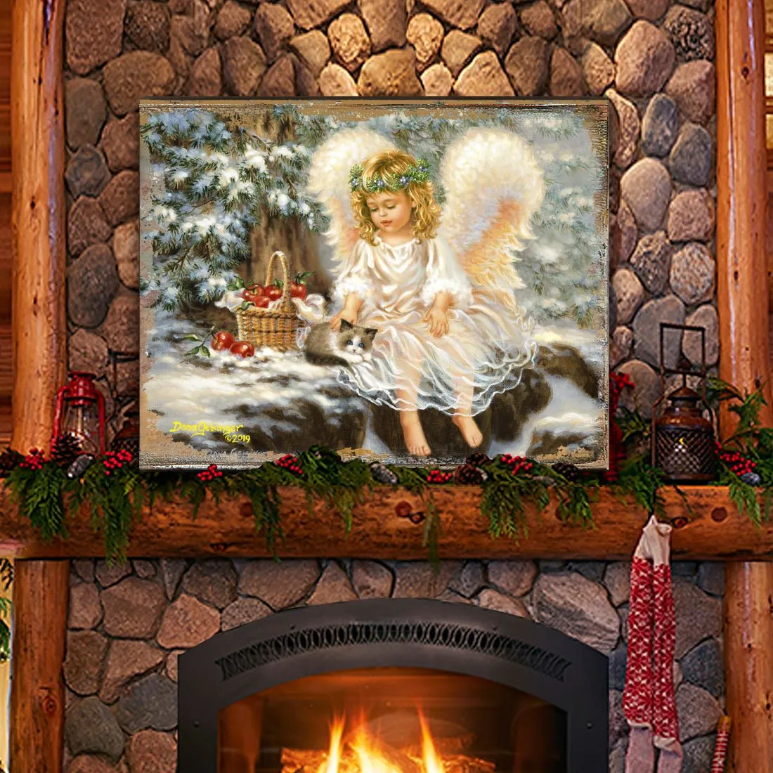 American Angel Winter Companions Wooden Wall Art by D. Gelsinger - Nativity Holiday Décor - 95657B-0718