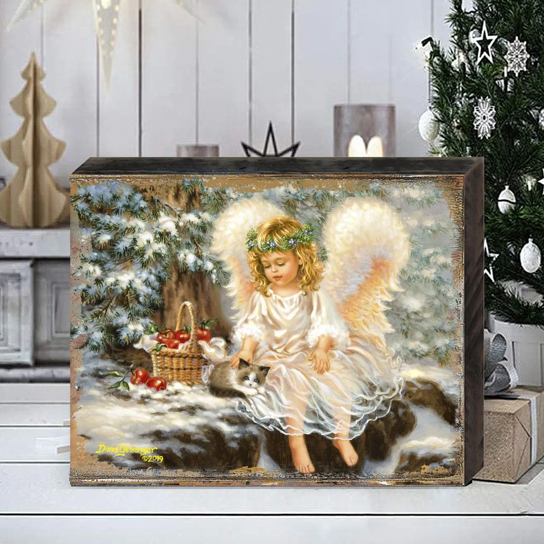 American Angel Winter Companions Wooden Wall Art by D. Gelsinger - Nativity Holiday Décor - 95657B-0718