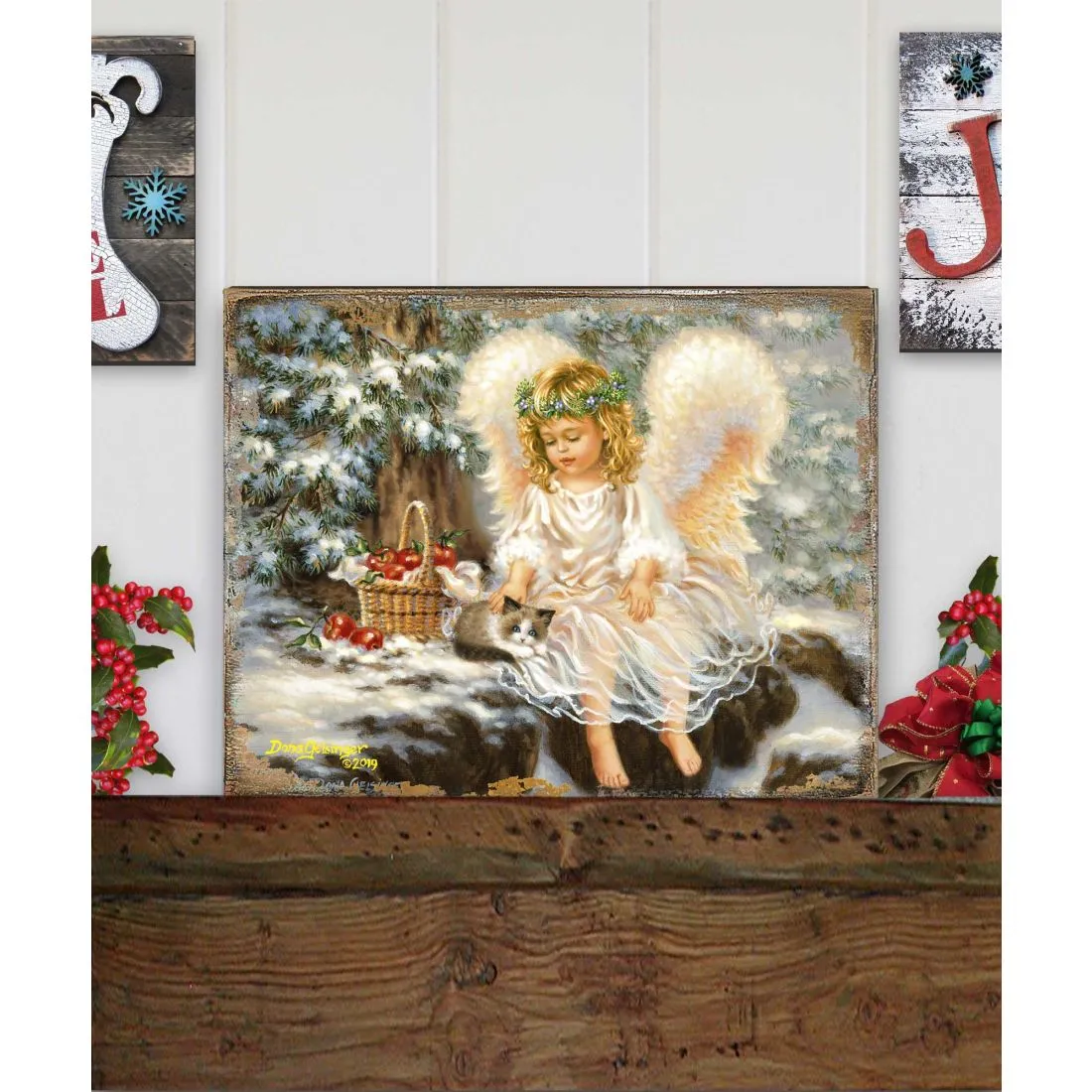 American Angel Winter Companions Wooden Wall Art by D. Gelsinger - Nativity Holiday Décor - 95657B-0718