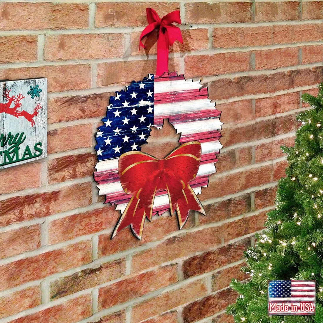 American Flag Holiday Door Wreath by G. DeBrekht - American Christmas Decor - 8185302H