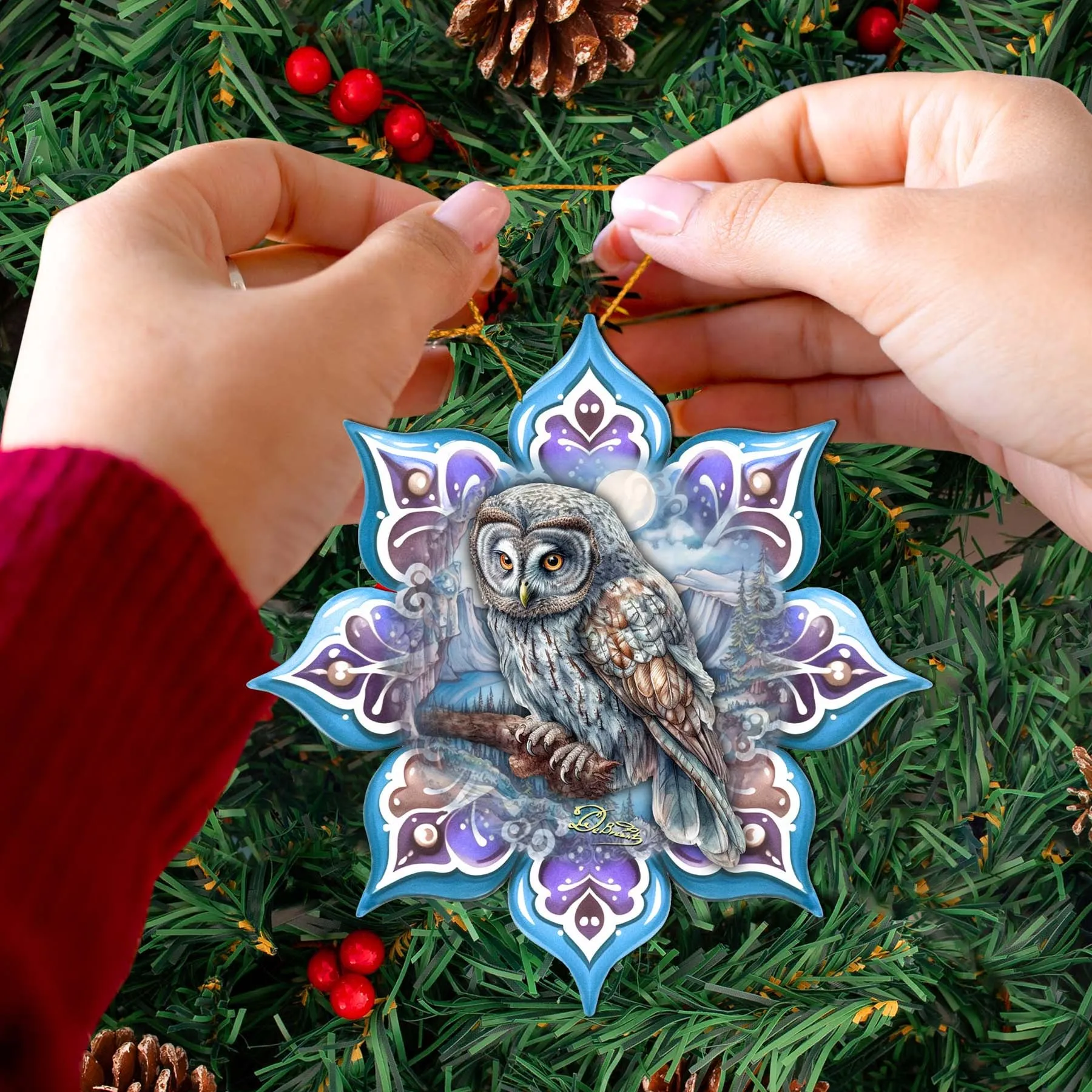 Arctic Owl Snowflake Wooden Ornaments by G. Debrekht - Nature Wildlife Décor - 8688435