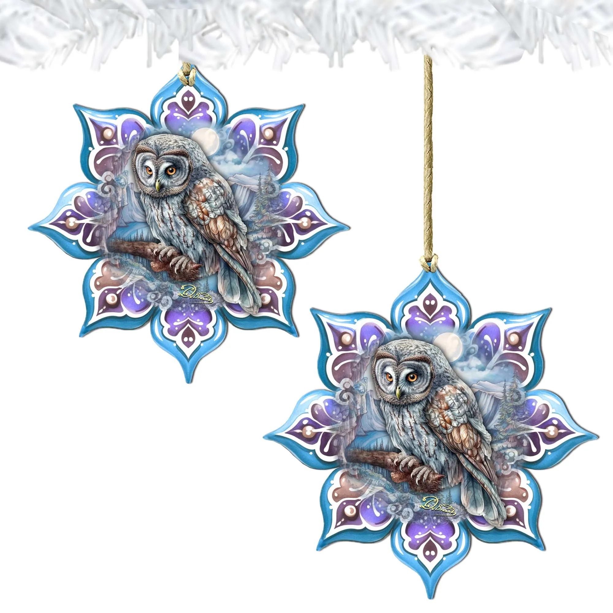 Arctic Owl Snowflake Wooden Ornaments by G. Debrekht - Nature Wildlife Décor - 8688435
