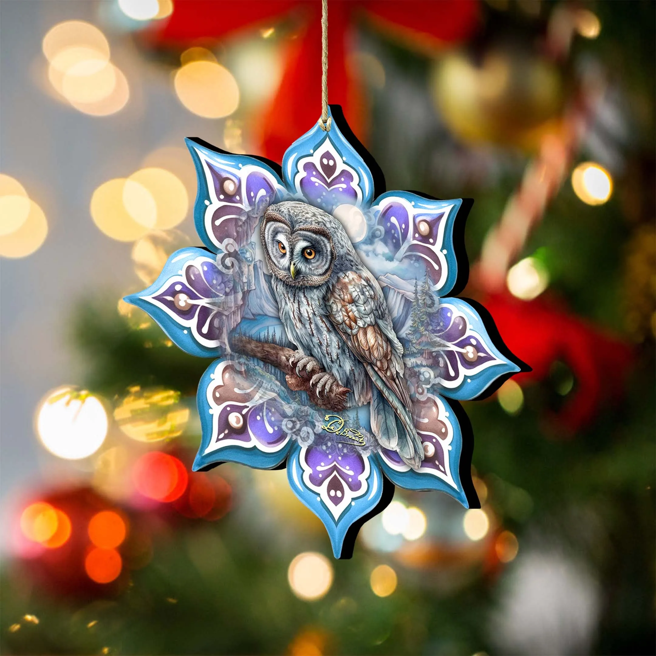 Arctic Owl Snowflake Wooden Ornaments by G. Debrekht - Nature Wildlife Décor - 8688435