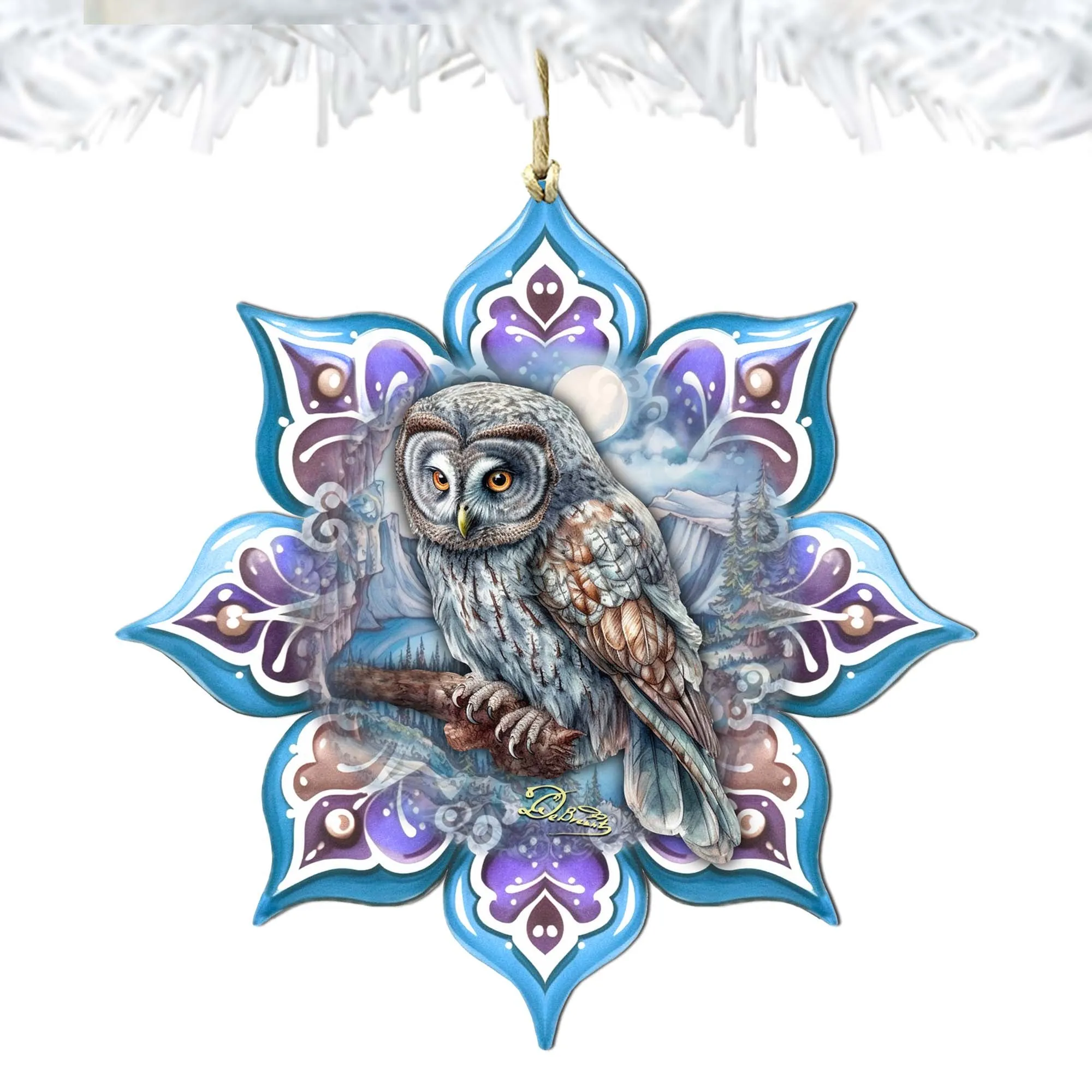 Arctic Owl Snowflake Wooden Ornaments by G. Debrekht - Nature Wildlife Décor - 8688435