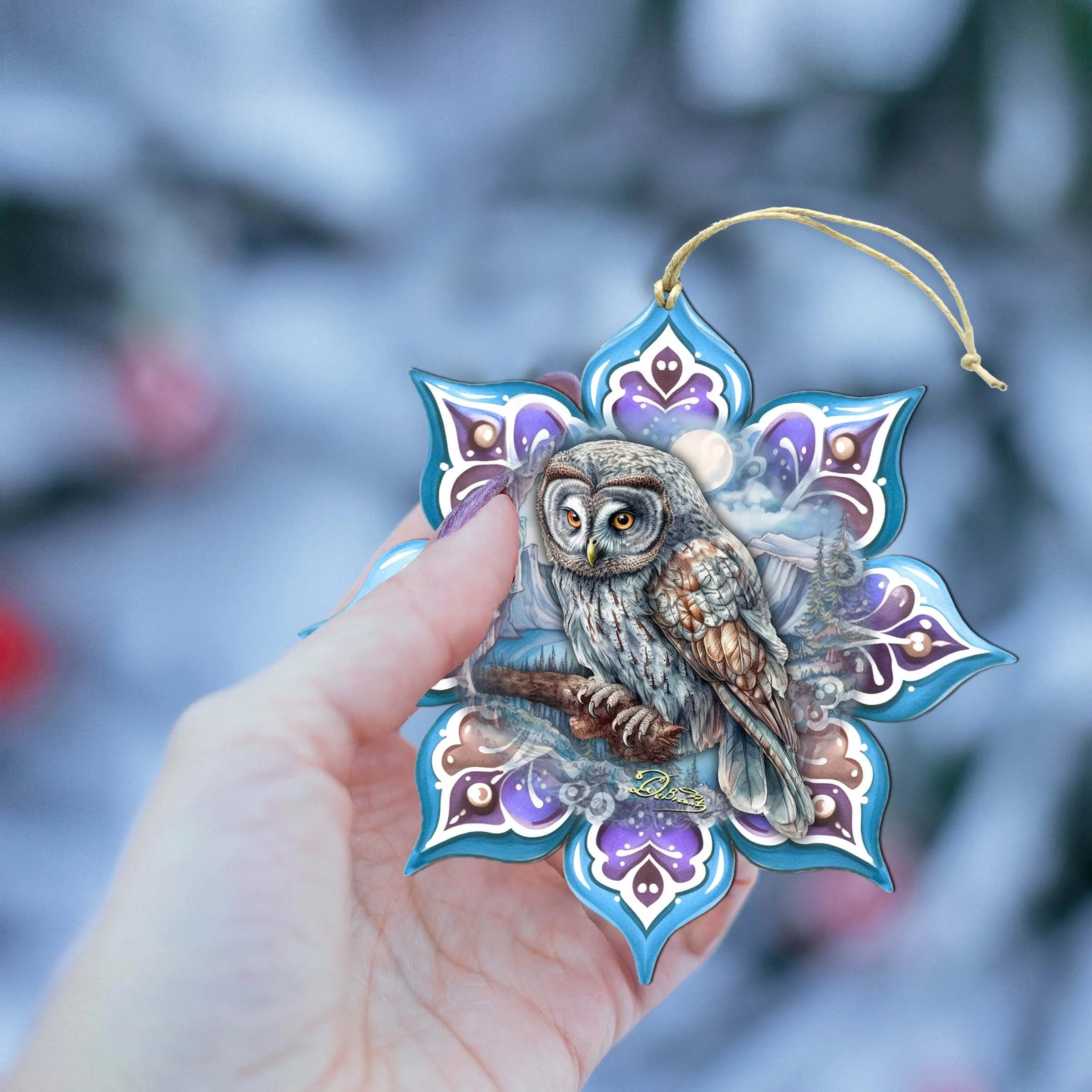 Arctic Owl Snowflake Wooden Ornaments by G. Debrekht - Nature Wildlife Décor - 8688435