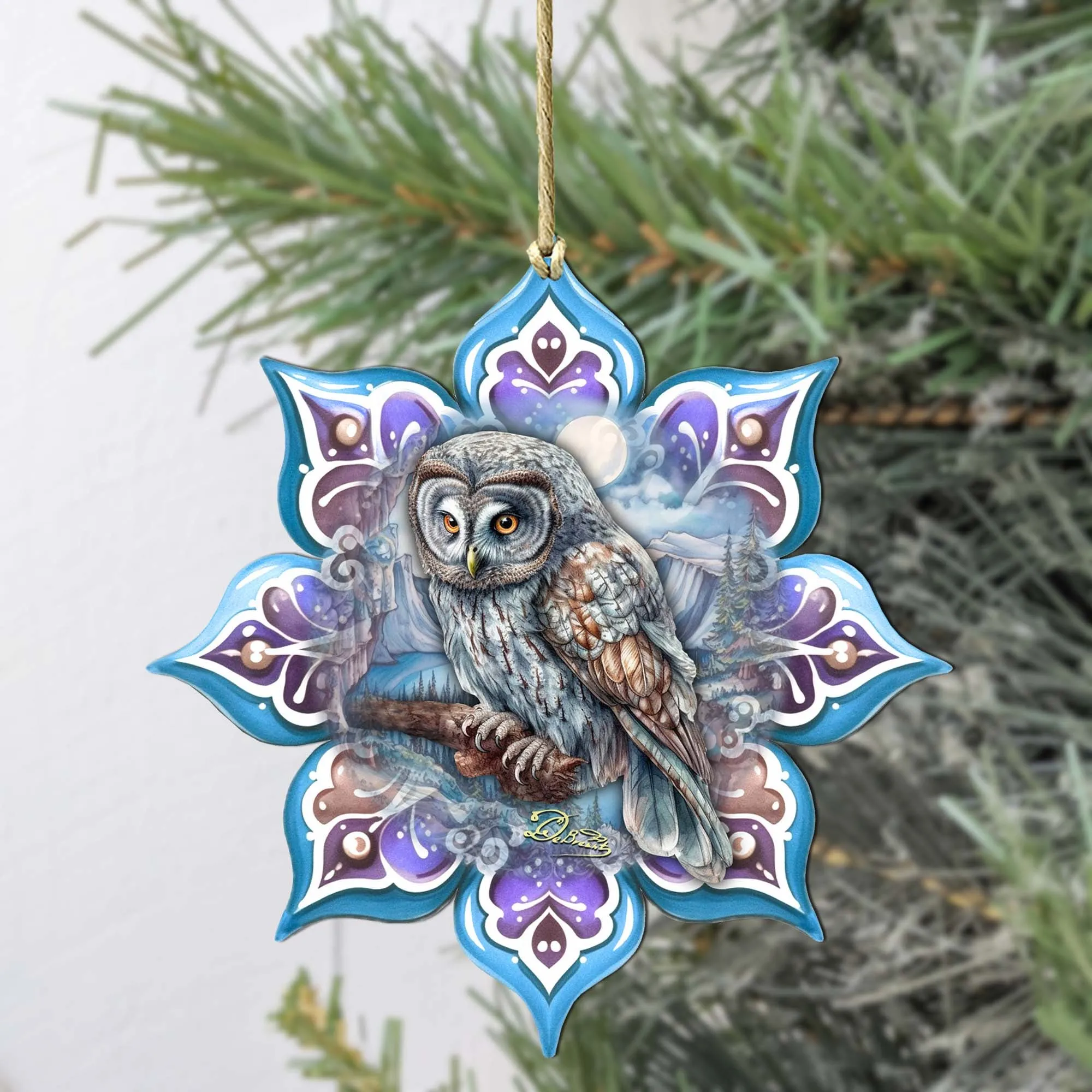 Arctic Owl Snowflake Wooden Ornaments by G. Debrekht - Nature Wildlife Décor - 8688435