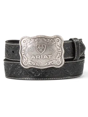 Ariat A1020401 Mens Leather Belt With Embossed Plate Buckle Black Ariat A1020401 Mens Leather Belt With Embossed Plate Buckle Black