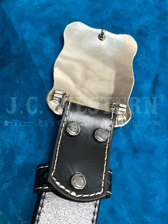 Ariat A1020401 Mens Leather Belt With Embossed Plate Buckle Black