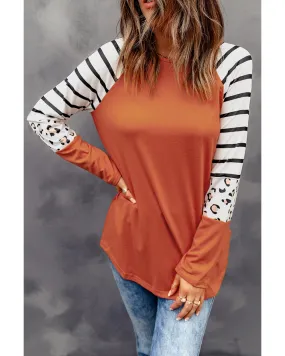 Azura Exchange Animal Print Long Sleeve Top with Striped Colorblock - M Azura Exchange Animal Print Long Sleeve Top with Striped Colorblock - M