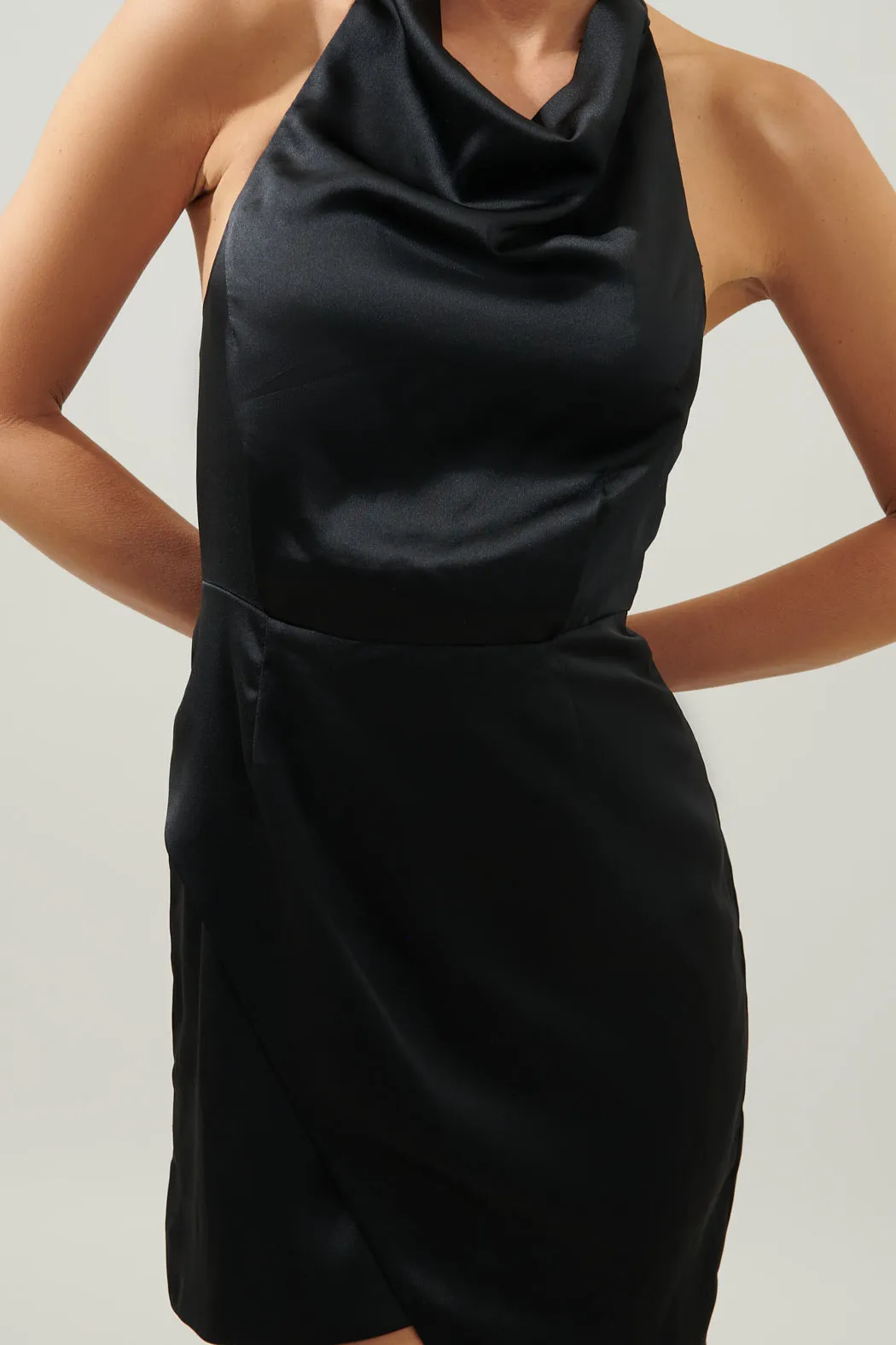 Bachata Satin Asymmetrical Hatler Mini Dress
