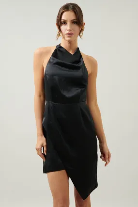 Bachata Satin Asymmetrical Hatler Mini Dress Bachata Satin Asymmetrical Hatler Mini Dress