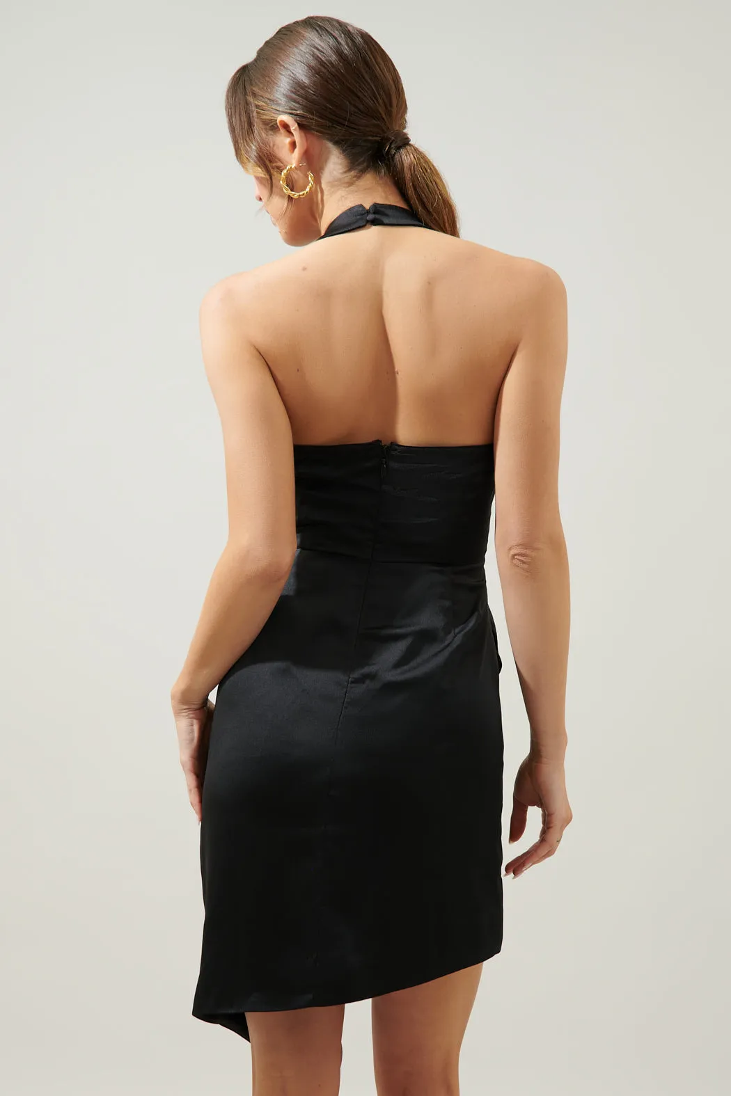 Bachata Satin Asymmetrical Hatler Mini Dress