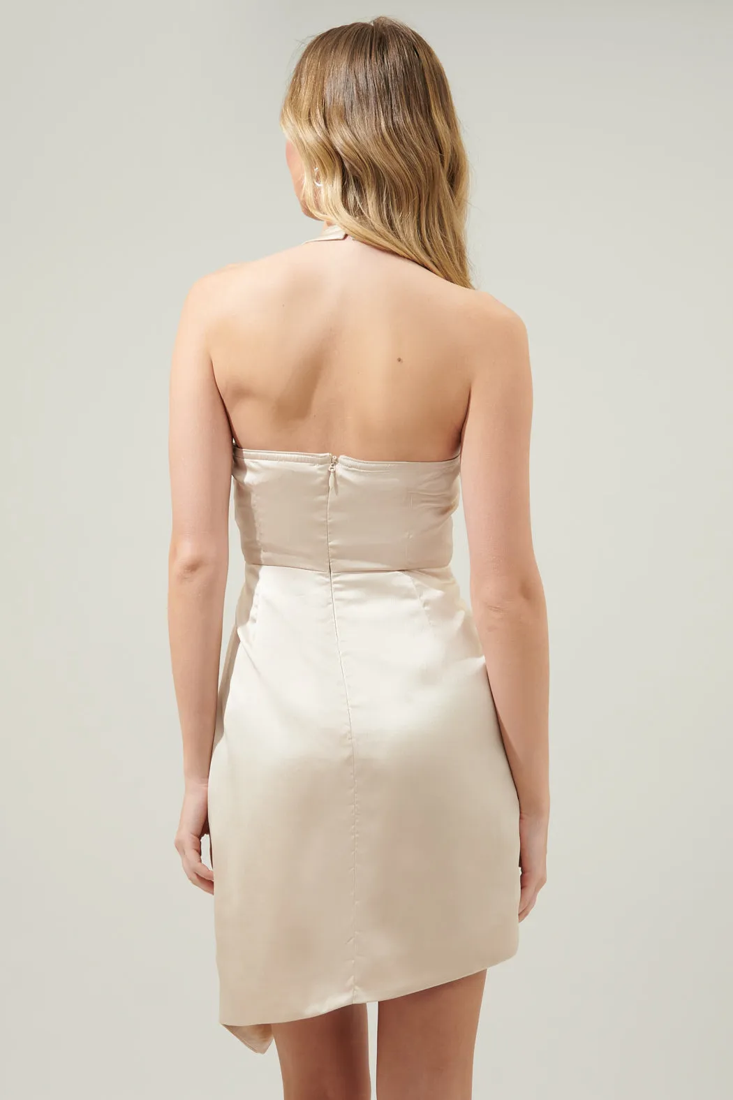 Bachata Satin Asymmetrical Hatler Mini Dress