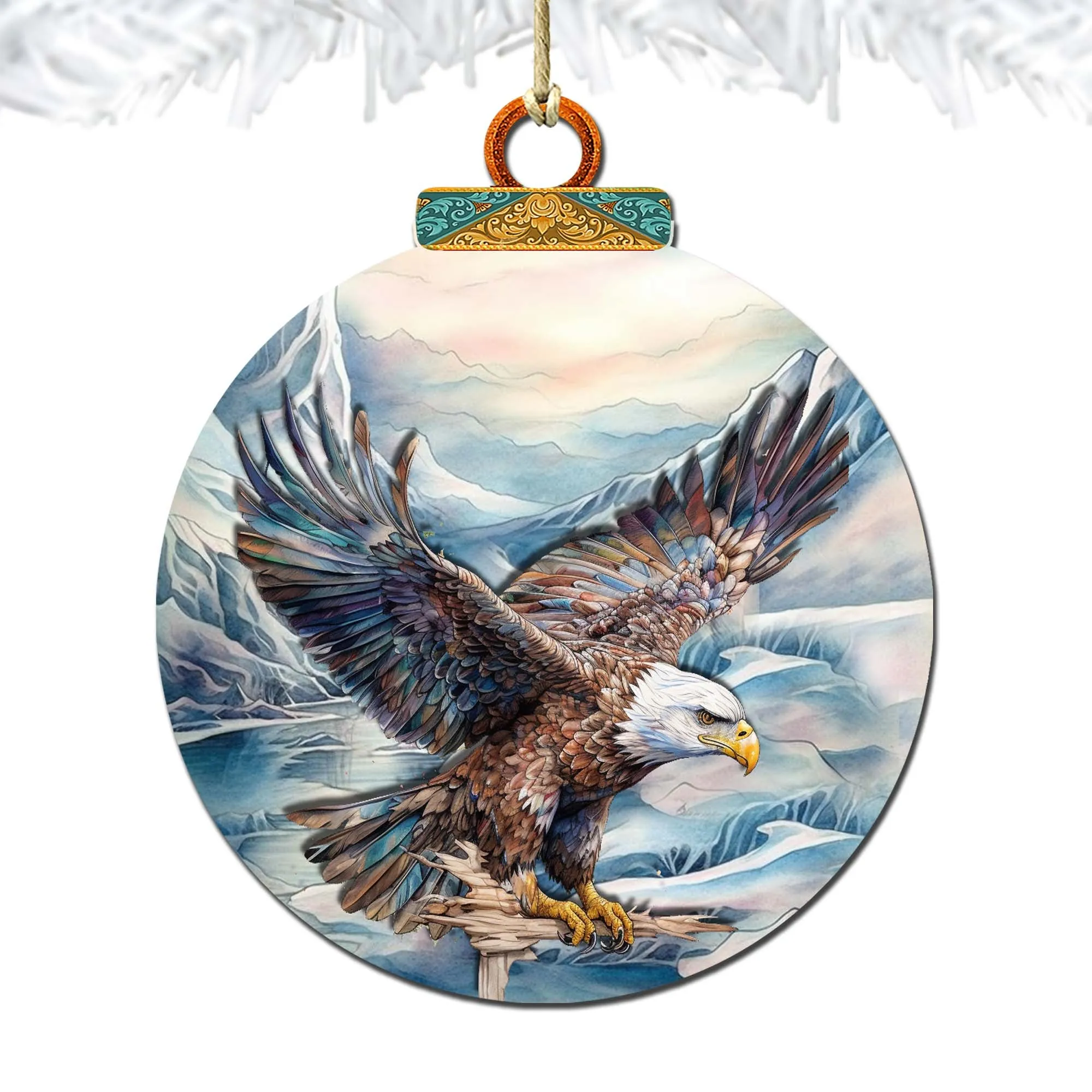 Bald Eagle in Alaska's Sky Wooden Ornaments by G.Debrekht - Wildlife Holiday Décor - 870064