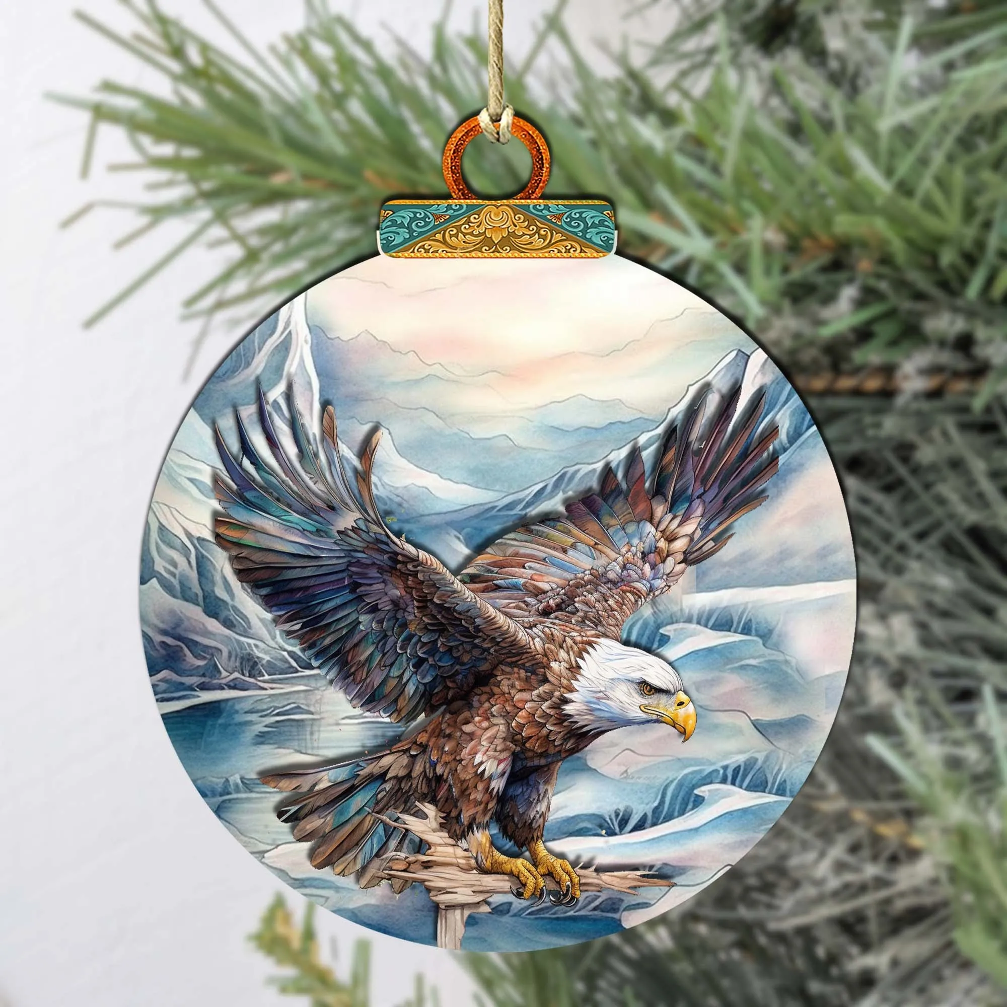Bald Eagle in Alaska's Sky Wooden Ornaments by G.Debrekht - Wildlife Holiday Décor - 870064