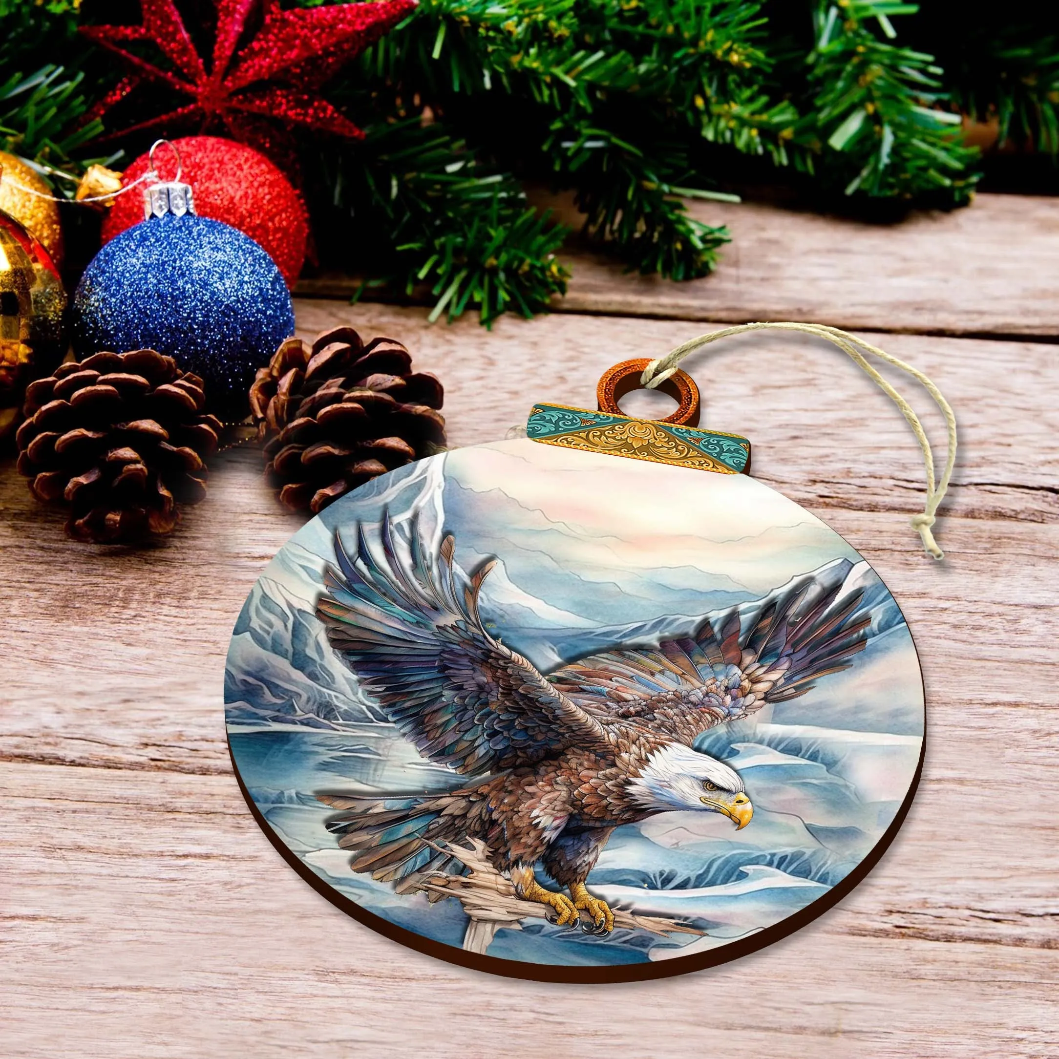 Bald Eagle in Alaska's Sky Wooden Ornaments by G.Debrekht - Wildlife Holiday Décor - 870064