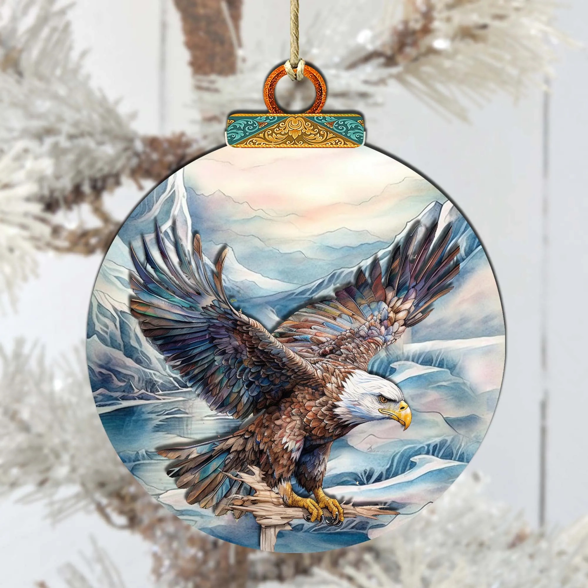 Bald Eagle in Alaska's Sky Wooden Ornaments by G.Debrekht - Wildlife Holiday Décor - 870064