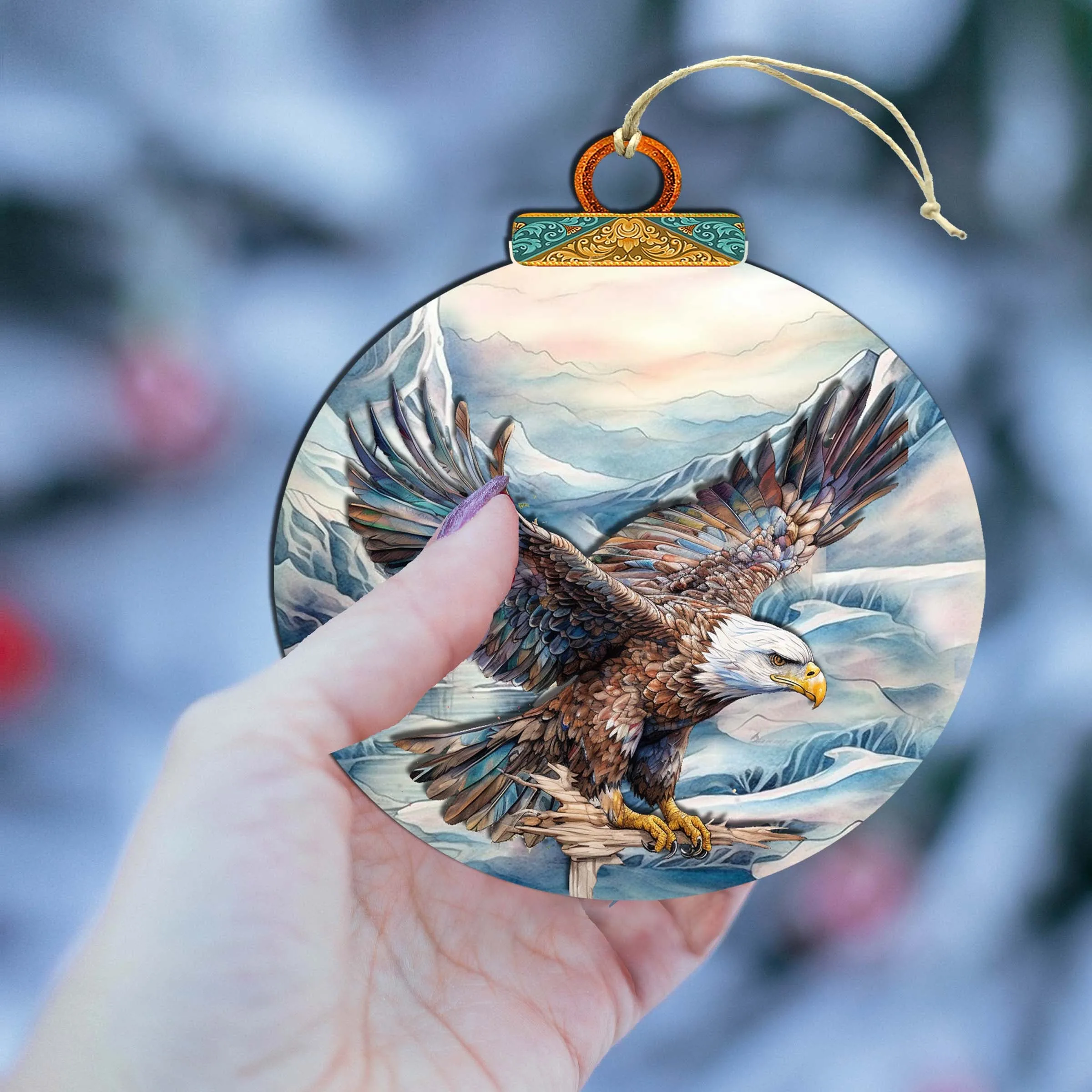 Bald Eagle in Alaska's Sky Wooden Ornaments by G.Debrekht - Wildlife Holiday Décor - 870064