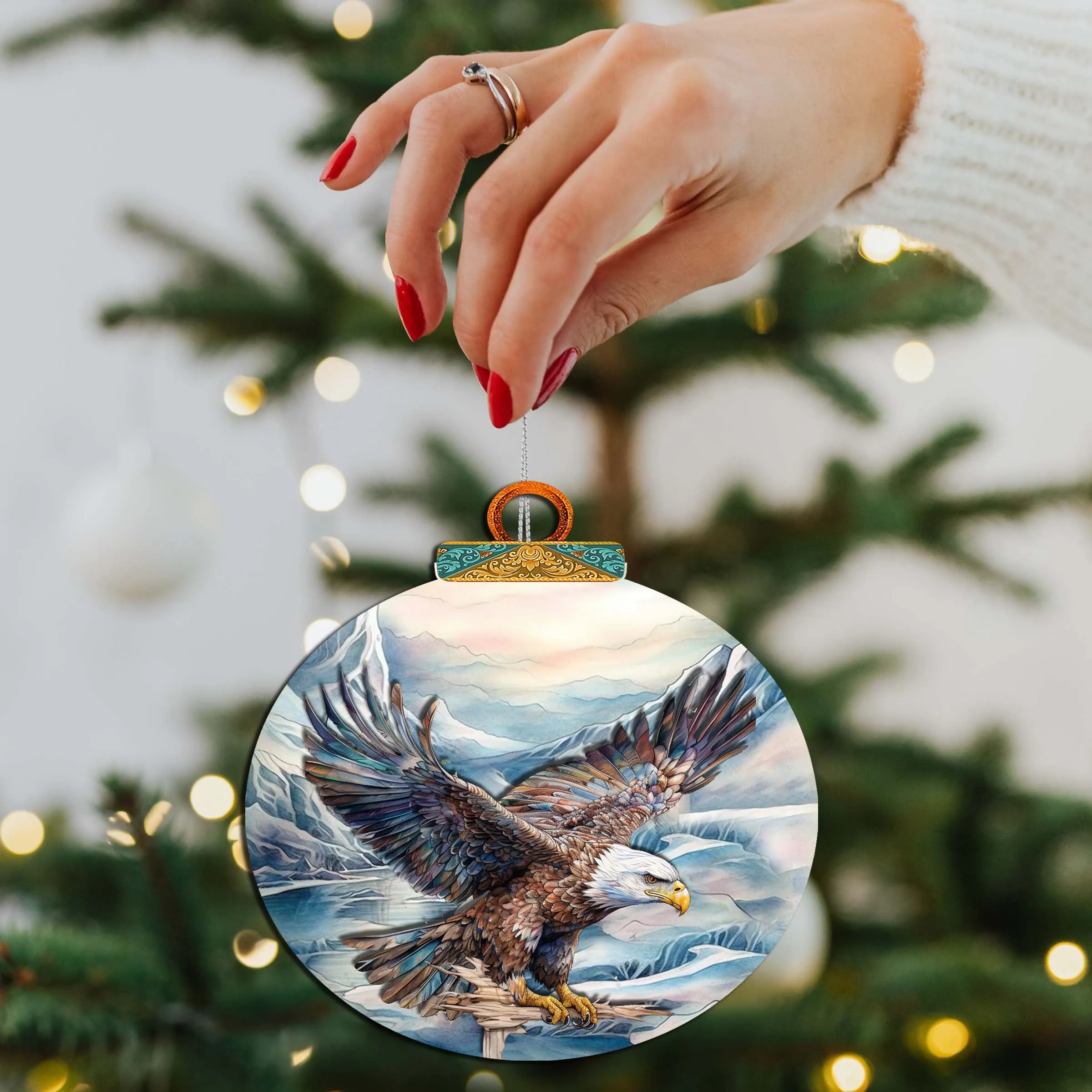 Bald Eagle in Alaska's Sky Wooden Ornaments by G.Debrekht - Wildlife Holiday Décor - 870064