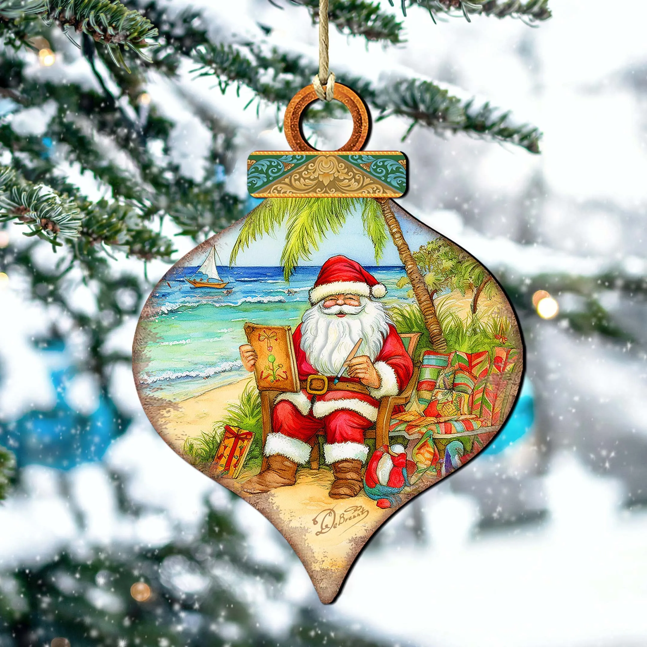 Beach Themed Ornaments - Santa's Artistry Wooden Ornaments by G. Debrekht | Coastal Holiday Décor - 8688184