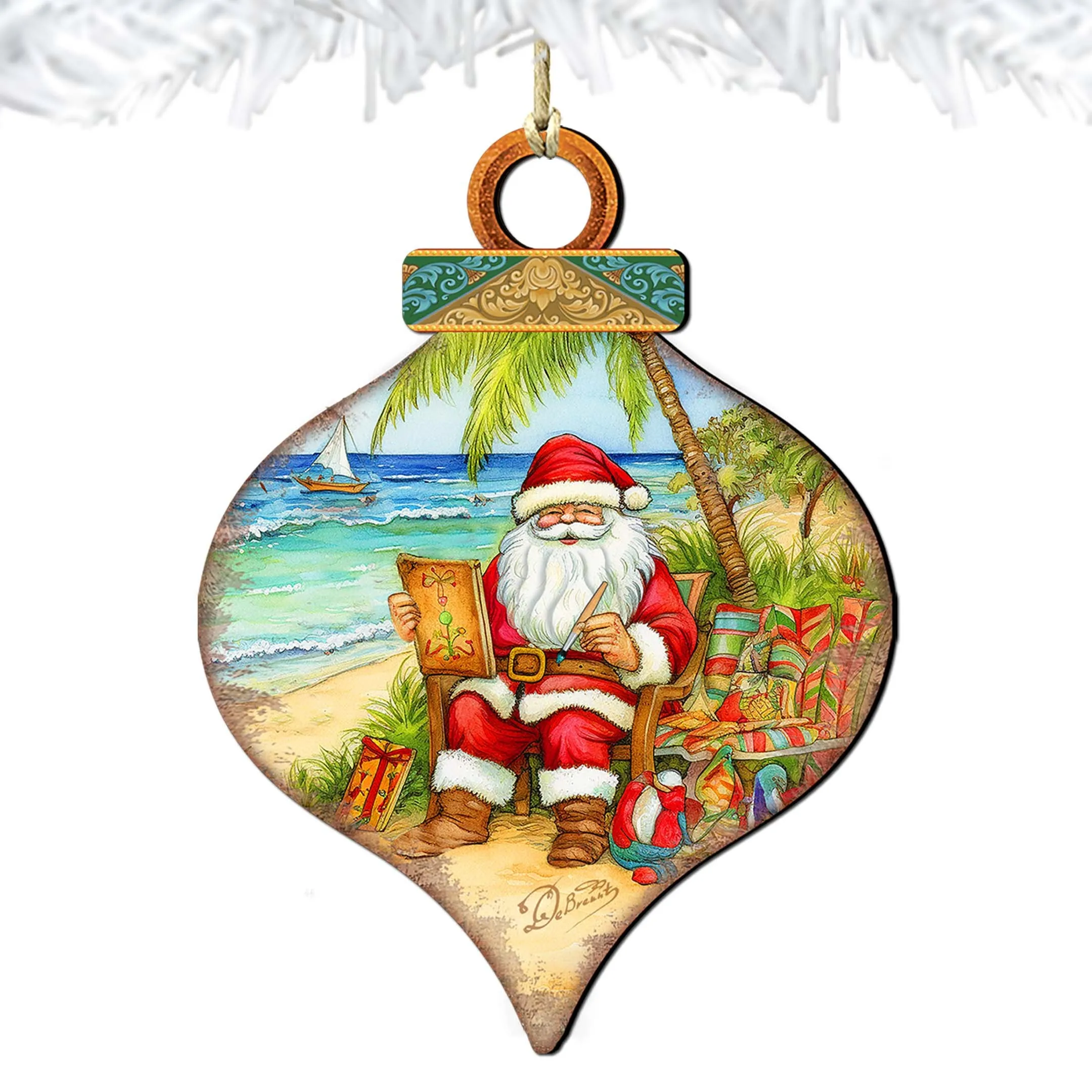 Beach Themed Ornaments - Santa's Artistry Wooden Ornaments by G. Debrekht | Coastal Holiday Décor - 8688184