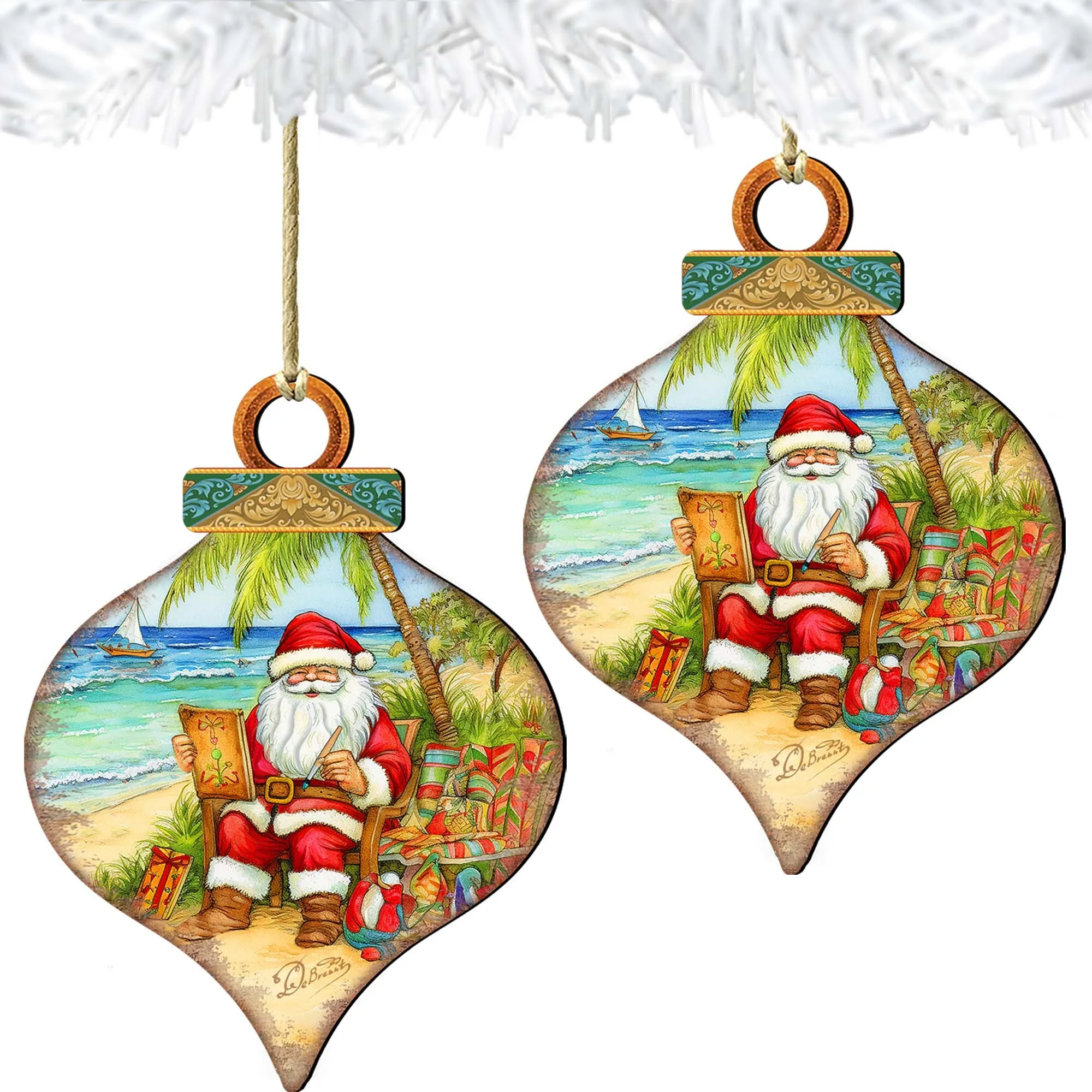 Beach Themed Ornaments - Santa's Artistry Wooden Ornaments by G. Debrekht | Coastal Holiday Décor - 8688184