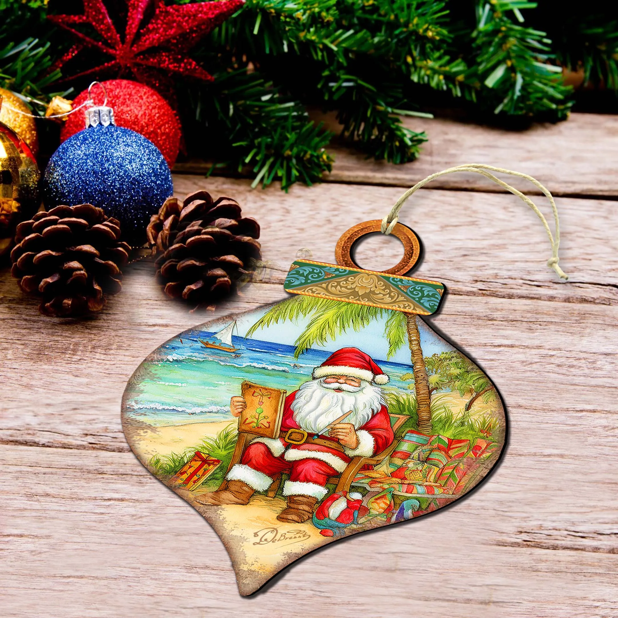 Beach Themed Ornaments - Santa's Artistry Wooden Ornaments by G. Debrekht | Coastal Holiday Décor - 8688184