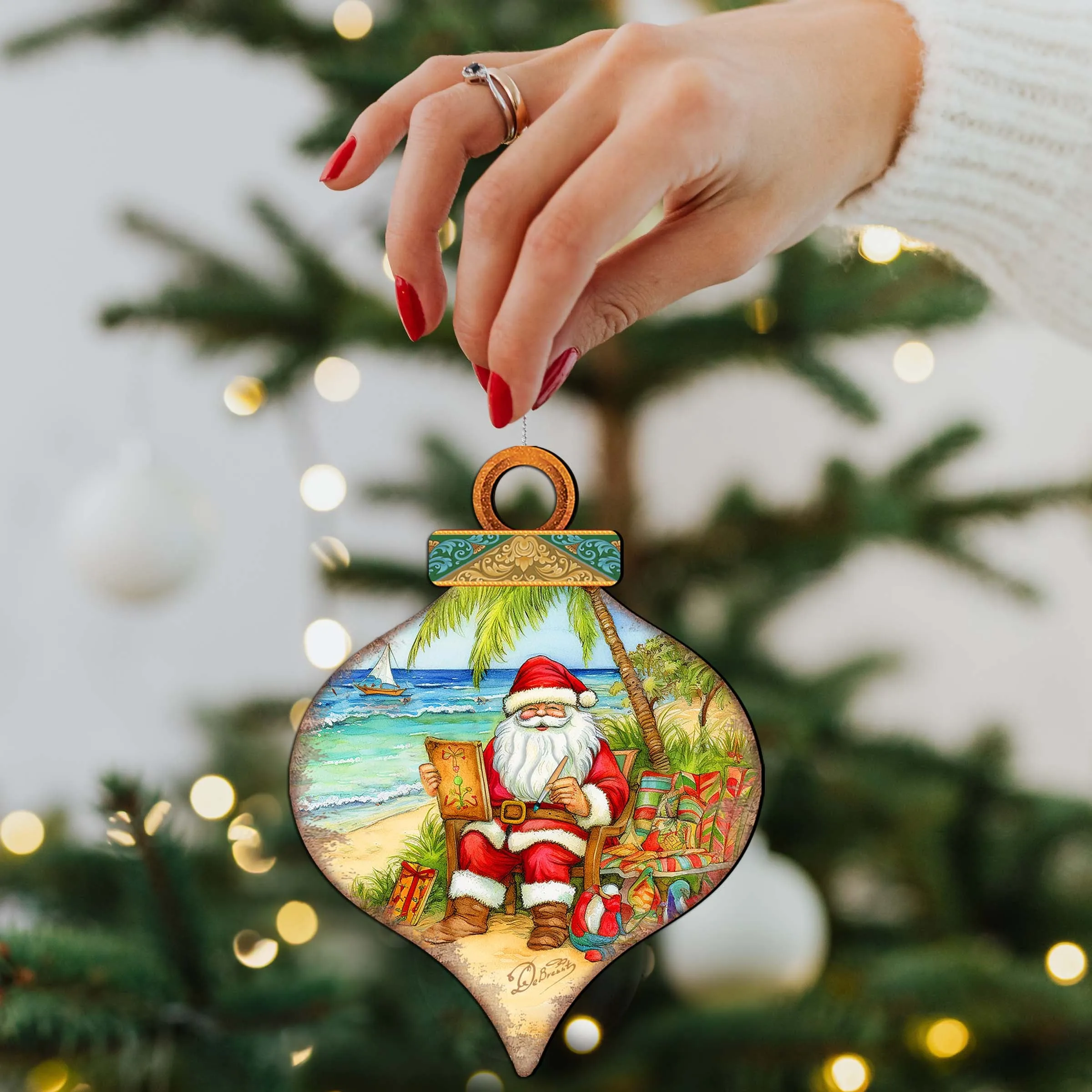 Beach Themed Ornaments - Santa's Artistry Wooden Ornaments by G. Debrekht | Coastal Holiday Décor - 8688184