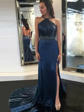 Beaded Soft Satin Sheath Prom Dresses, Backless Popular Prom Dresses, PD0746 Beaded Soft Satin Sheath Prom Dresses, Backless Popular Prom Dresses, PD0746