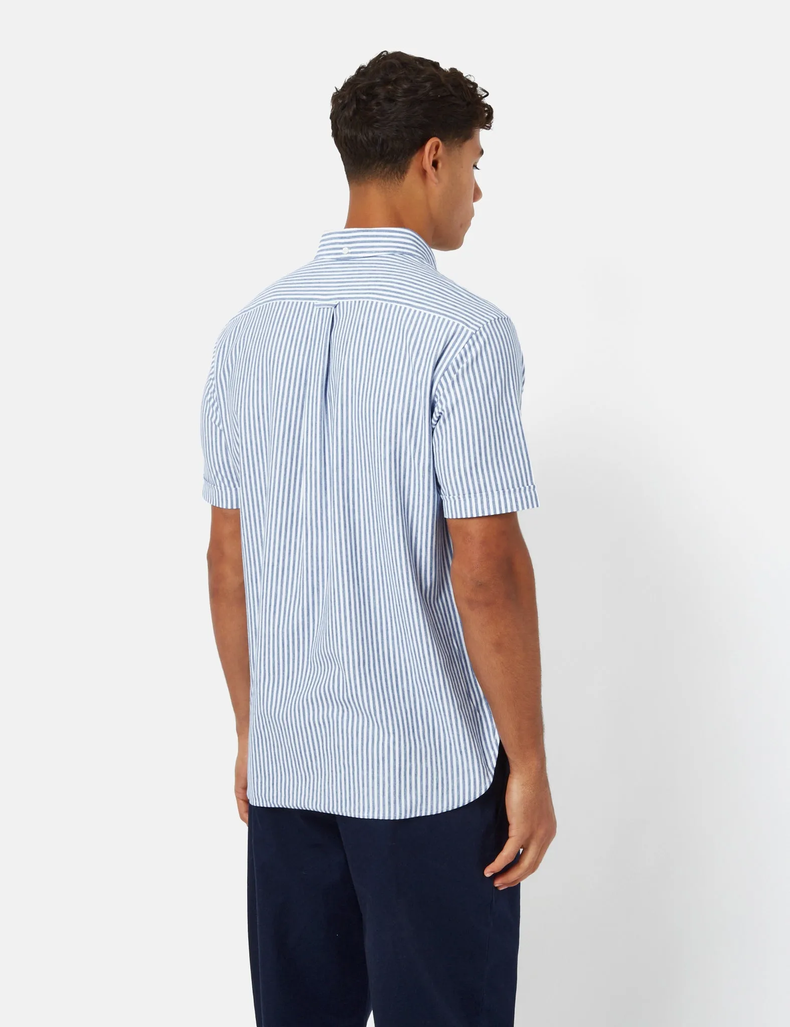 Beams Plus B.D Pullover Short Sleeve Shirt (Candy Stripe) - Blue