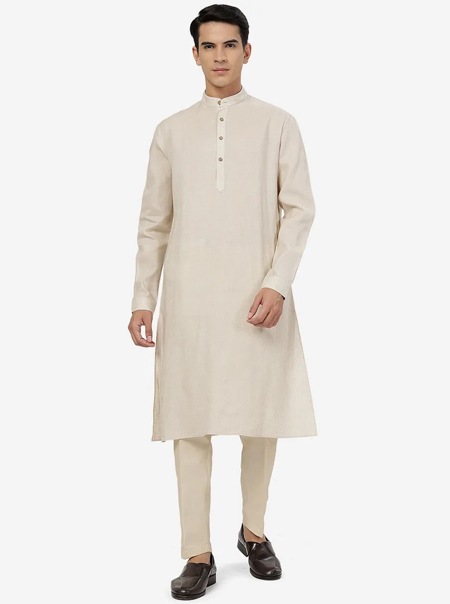 Beige Solid Regular Fit Modi Kurta | JadeBlue