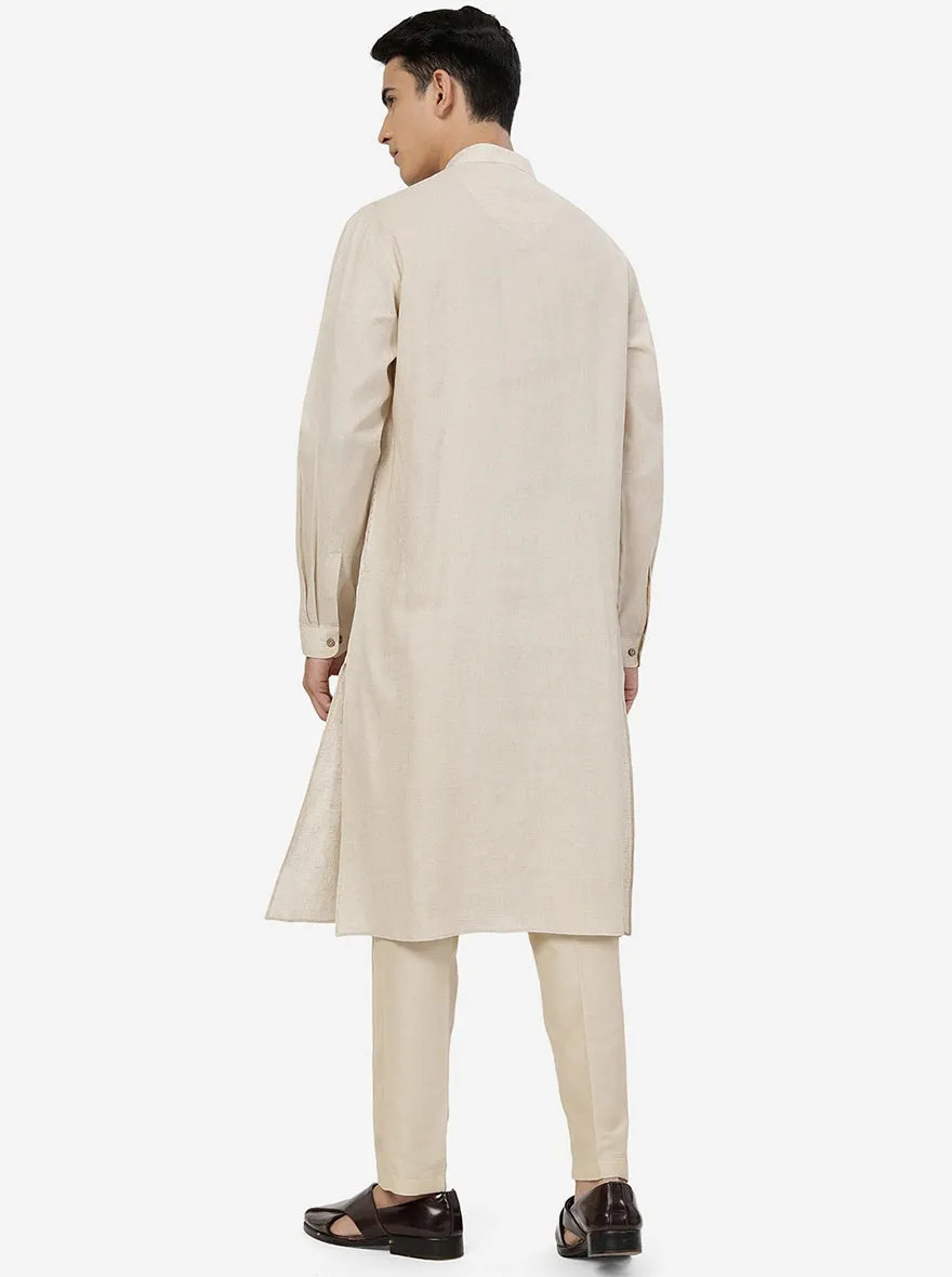 Beige Solid Regular Fit Modi Kurta | JadeBlue