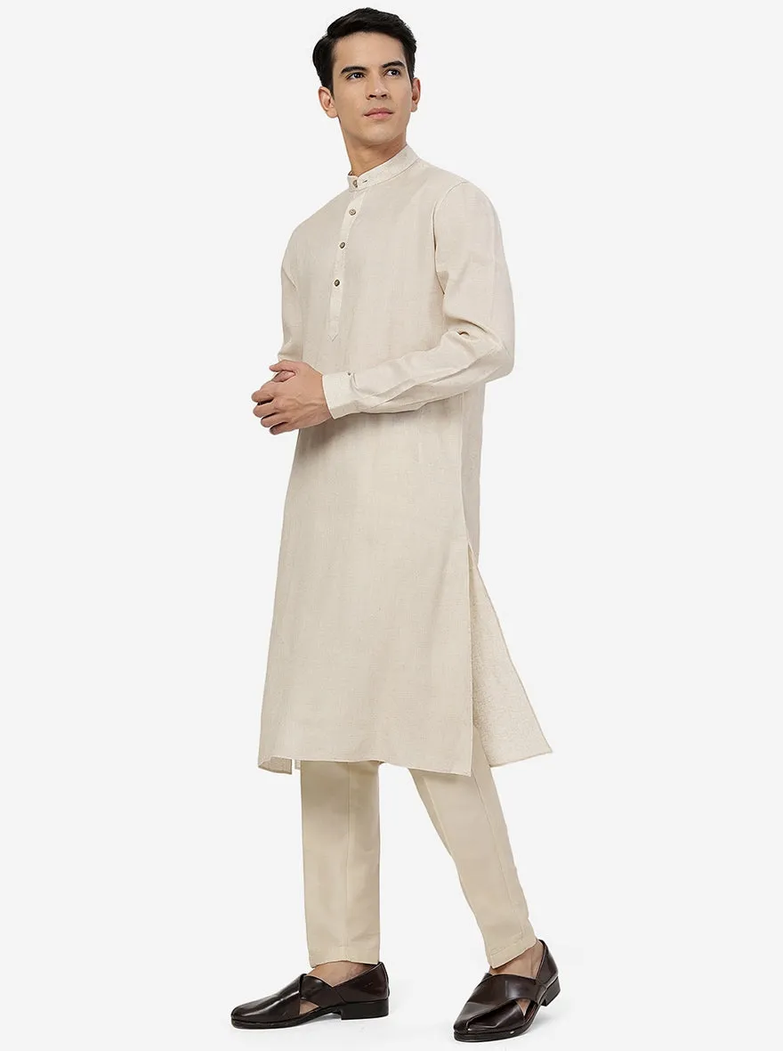 Beige Solid Regular Fit Modi Kurta | JadeBlue