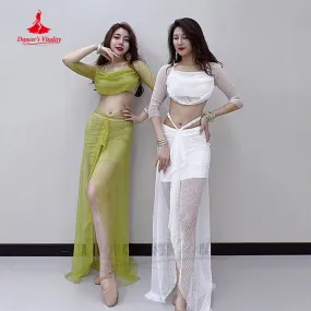 Belly Dance Costumes Mesh Half Sleeves Top hip Long Skirt 2pcs Oriental Training Suit Female Bellydance Performance Suit Belly Dance Costumes Mesh Half Sleeves Top hip Long Skirt 2pcs Oriental Training Suit Female Bellydance Performance Suit