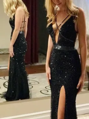 Black Bead Sexy Mermaid Criss-cross Evening Prom Dresses,PD00145 Black Bead Sexy Mermaid Criss-cross Evening Prom Dresses,PD00145