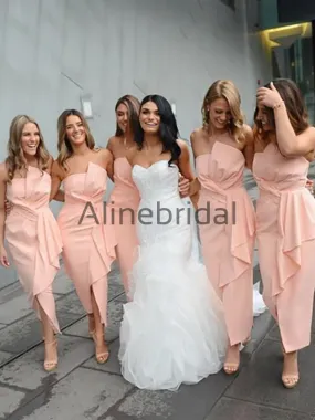 Blush Pink Fashion Unique Strapless Ankle Length Sheath Bridesmaid Dresses,AB4032 Blush Pink Fashion Unique Strapless Ankle Length Sheath Bridesmaid Dresses,AB4032
