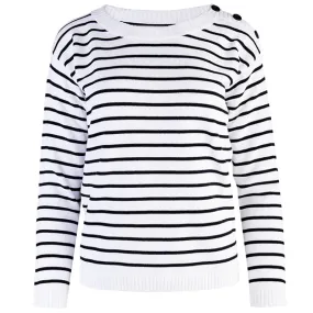 Boatneck Pullover in White/Black Stripe Boatneck Pullover in White/Black Stripe
