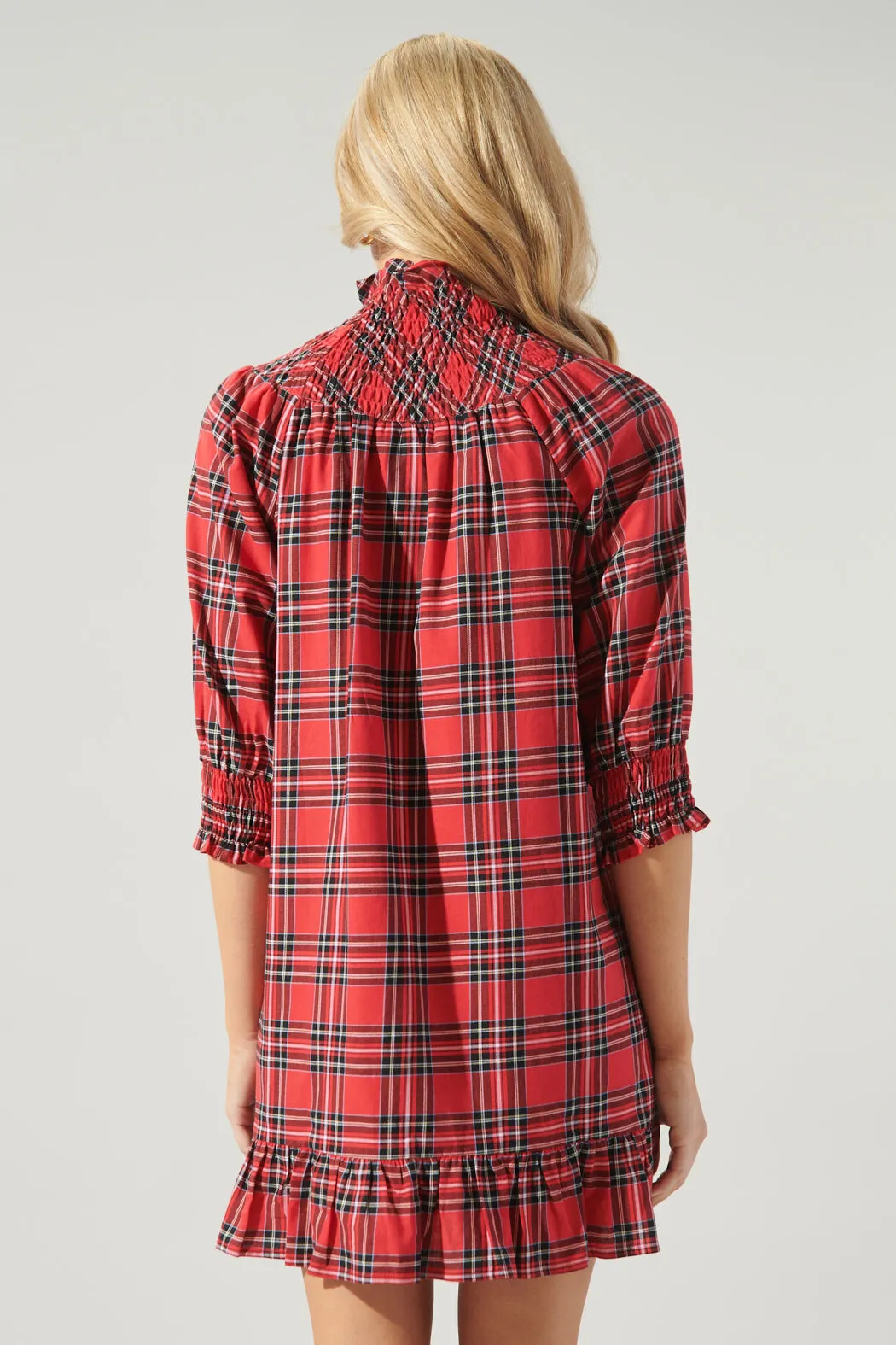Boswell Tartan Plaid Smocked Yoke Mini Dress