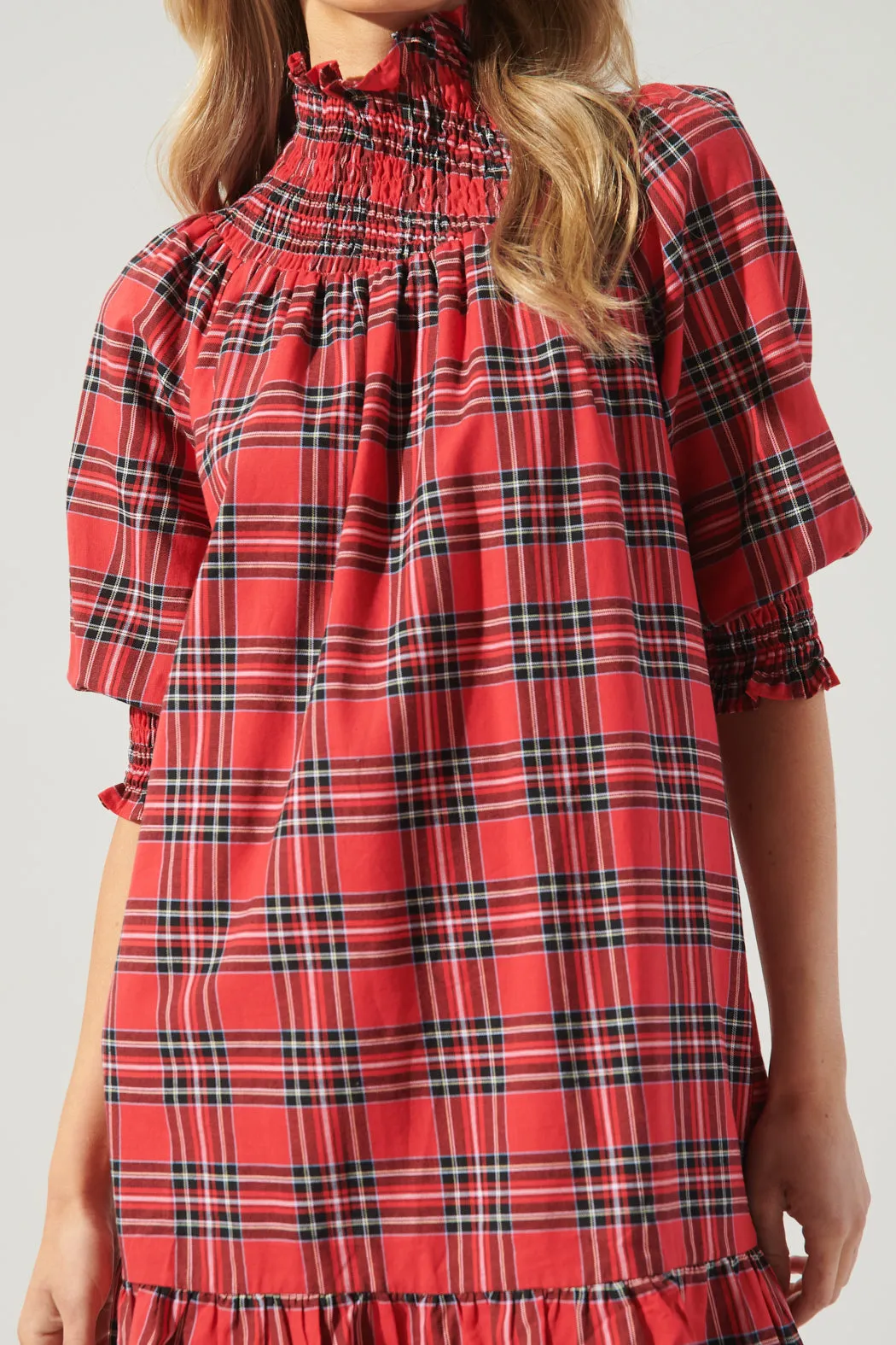 Boswell Tartan Plaid Smocked Yoke Mini Dress