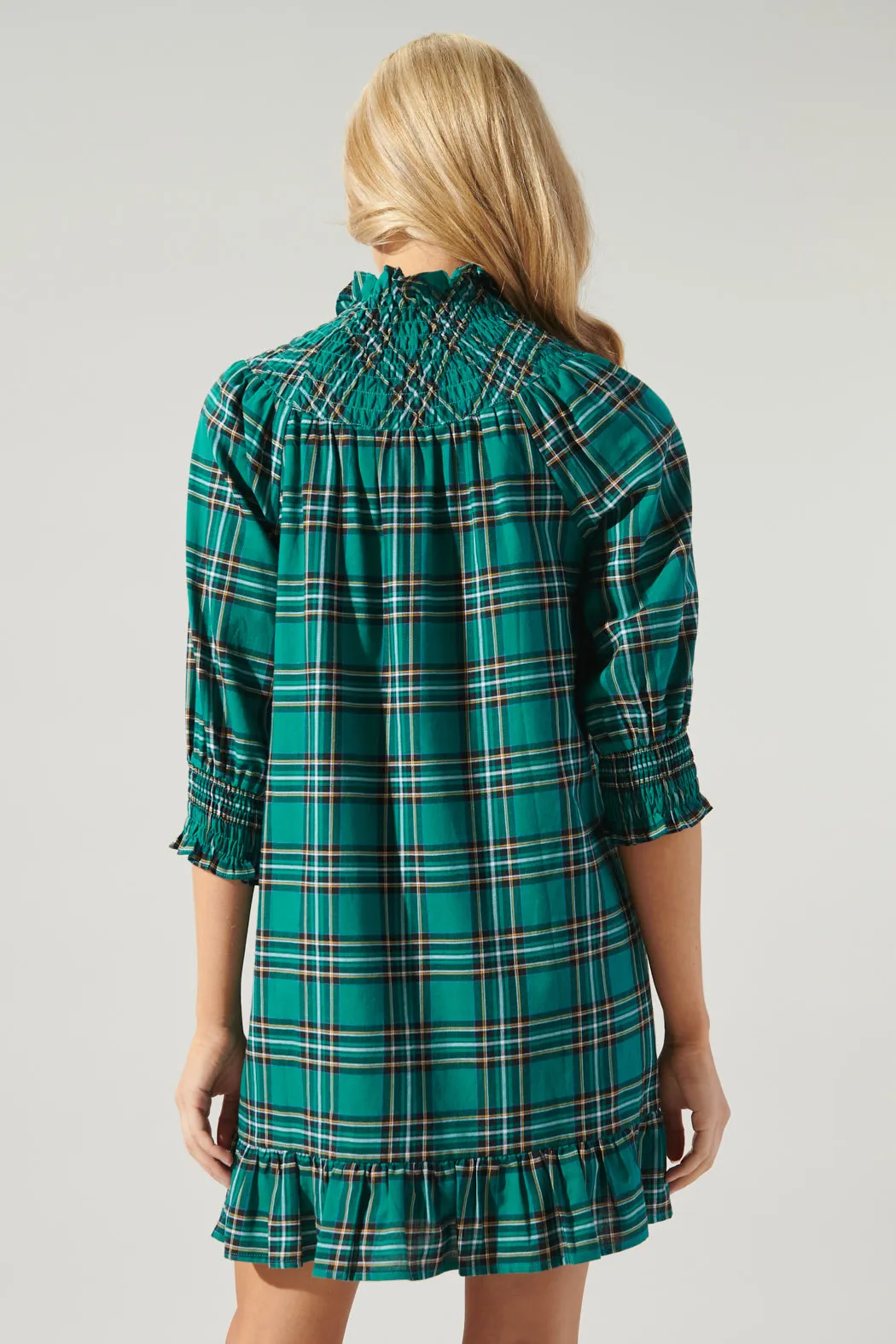 Boswell Tartan Plaid Smocked Yoke Mini Dress