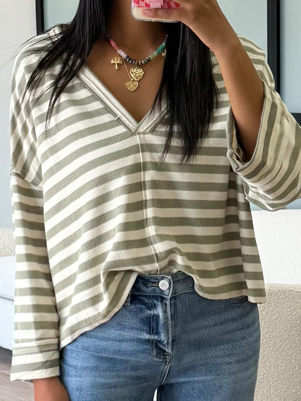 Brooks Cut-Out Pullover | Olive Stripe