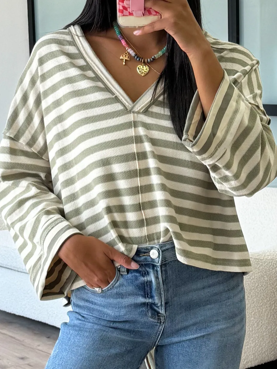 Brooks Cut-Out Pullover | Olive Stripe
