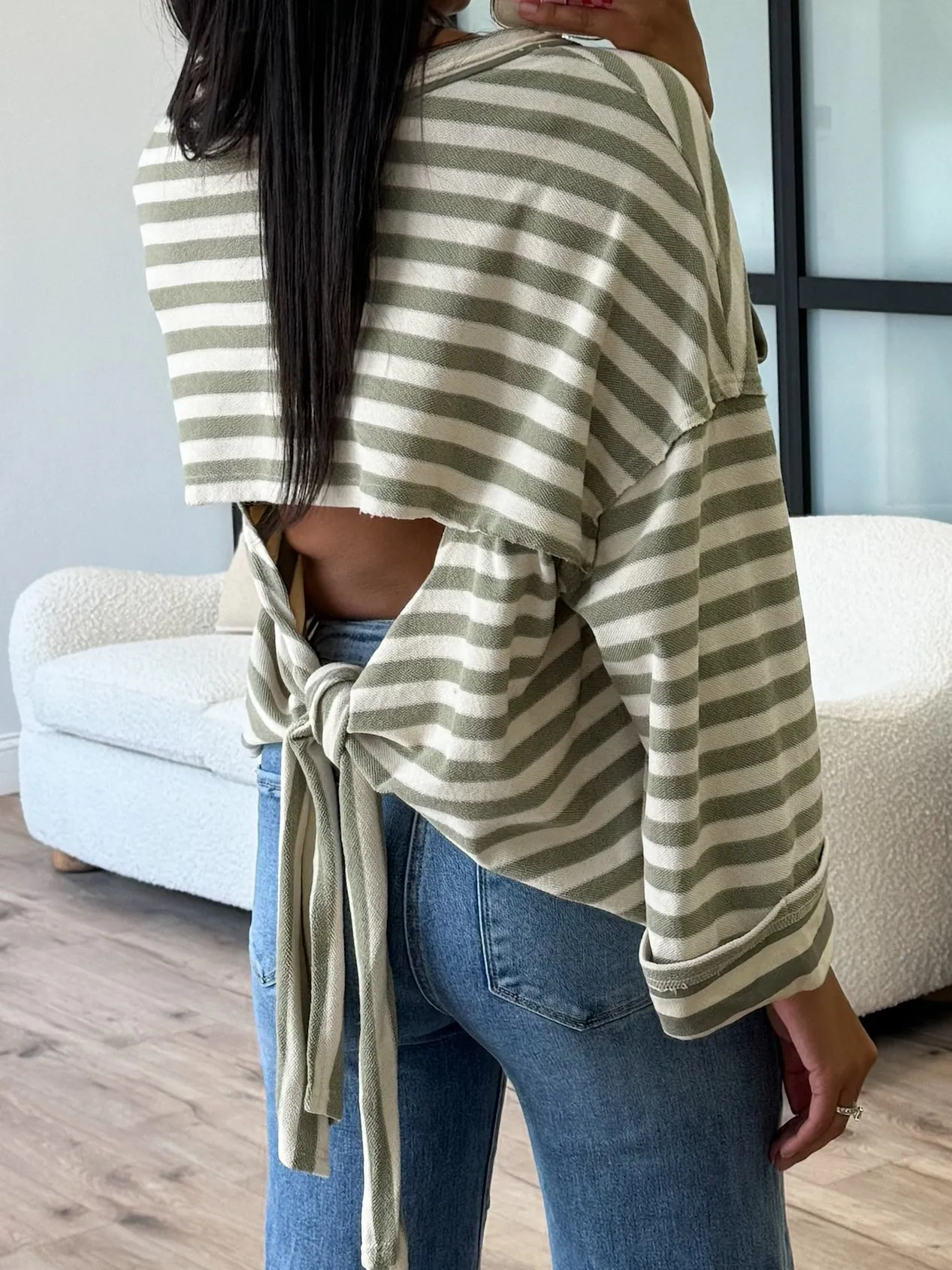 Brooks Cut-Out Pullover | Olive Stripe