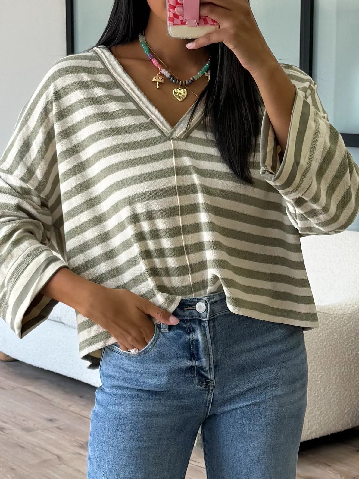Brooks Cut-Out Pullover | Olive Stripe