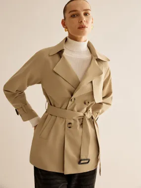 Buckle Design Lapel Belted Trench Coat Buckle Design Lapel Belted Trench Coat