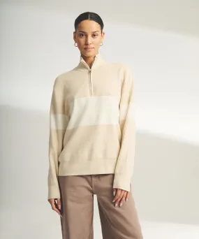 Café Cotton Cashmere Striped Quarter Zip Café Cotton Cashmere Striped Quarter Zip