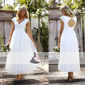 Cap Sleeve V-neck Long A-line Lace Tulle Wedding Dresses, Open Back Wedding Dresses, WD0260 Cap Sleeve V-neck Long A-line Lace Tulle Wedding Dresses, Open Back Wedding Dresses, WD0260