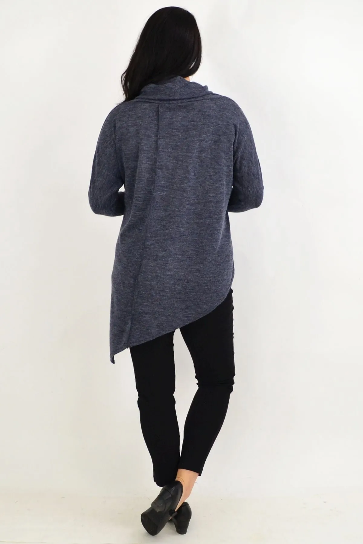 Charcoal Grey Asymmetrical Rolled Neck Jumper