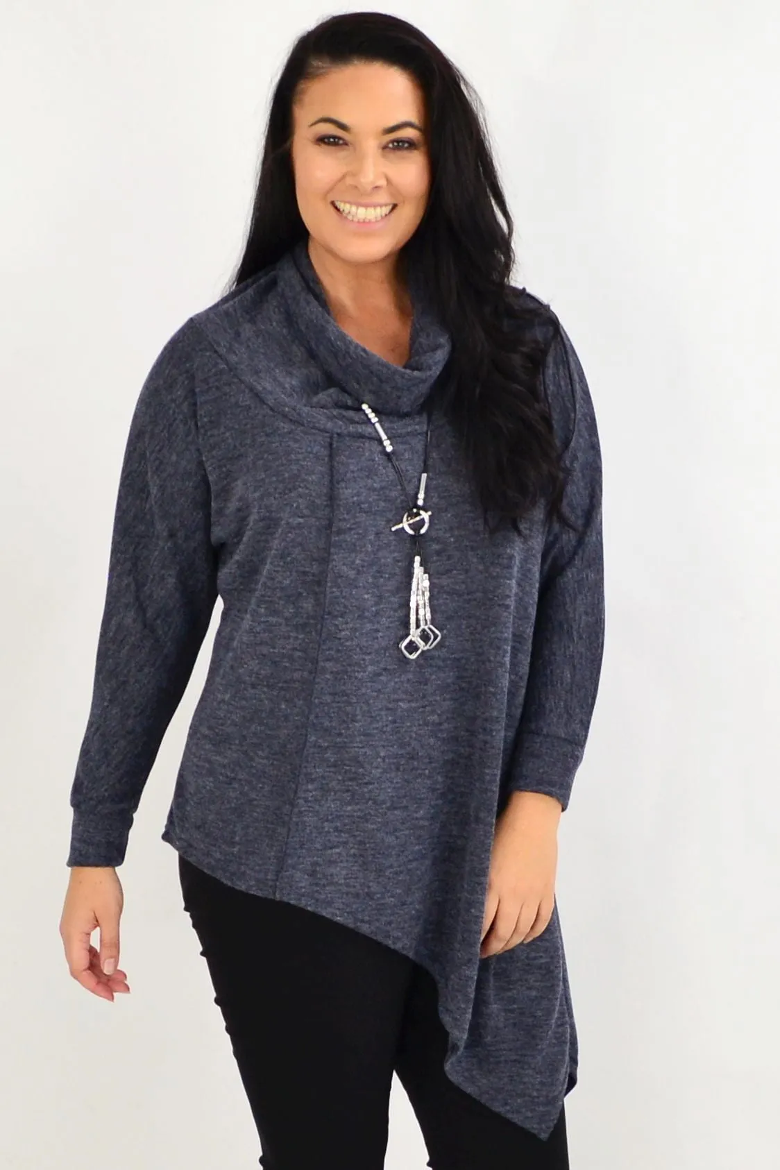 Charcoal Grey Asymmetrical Rolled Neck Jumper