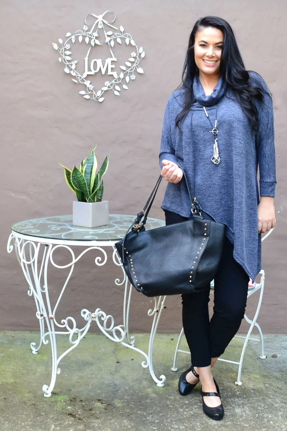 Charcoal Grey Asymmetrical Rolled Neck Jumper